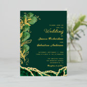 Elegant Emerald Green & Gold Agate Wedding Folie Uitnodiging (Staand Voorkant)