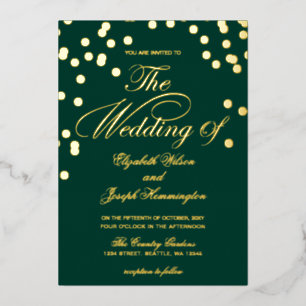 Elegant Emerald Green Gold Confetti Wedding Folie Uitnodiging