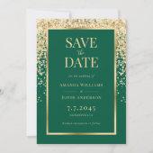 Elegant Emerald Green Gold Confetti Wedding Save The Date (Voorkant)