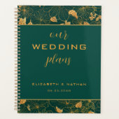 Elegant Emerald Green Gold Floral Pattern Wedding Planner (Voorkant)