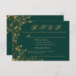 Élégant Emerald Green & Gold Floral RSVP