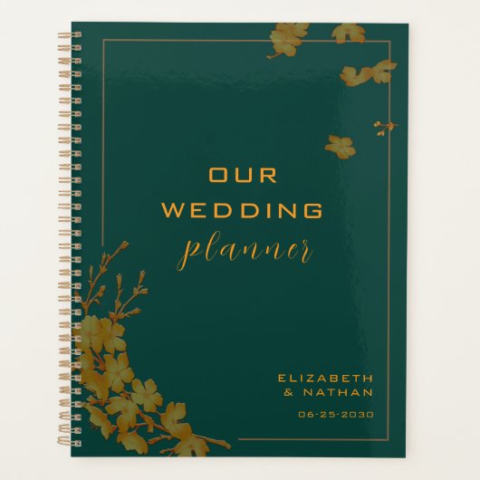 Elegant Emerald Green & Gold Floral Wedding Planner (Voorkant)