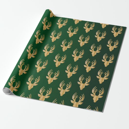 Elegant Emerald Green Gold-kerstrenrendiercadeau Cadeaupapier (Uitgerold)