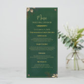 Élégant Emerald Green & Gold Mariage Dinner Menu (Debout devant)