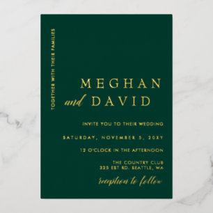 Elegant Emerald Green Gold Wedding Folie Uitnodiging