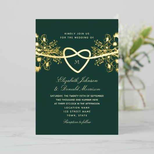 Elegant Emerald Green Gold Wedding Folie Uitnodiging (Staand Voorkant)