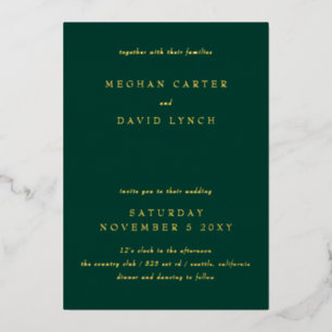 Elegant Emerald Green Gold Wedding Folie Uitnodiging