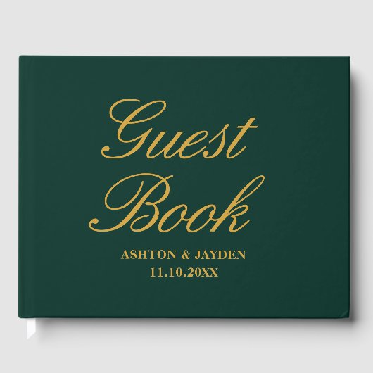 Elegant Emerald Green Gold Wedding Guest Book Gastenboek (Voorkant)