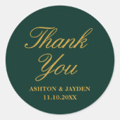 Elegant Emerald Green Gold Wedding Hartelijk dank Ronde Sticker (Voorkant)