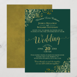 Elegant Emerald Green & Gold Wedding Livestream Kaart
