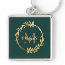 Elegant Emerald Green Gold Wreatname Monogram