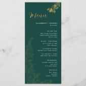 Élégant Emerald Green Golden Foliage Menu Mariage (Devant)