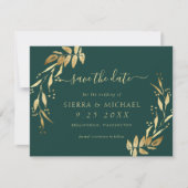 Elegant Emerald Green Golden Foliage Save the Date Kaart (Voorkant)
