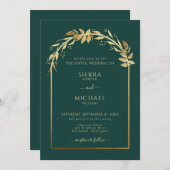 Elegant Emerald Green Golden Foliage Wedding Arch Kaart (Voorkant / Achterkant)
