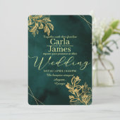 elegant emerald green goudtrouwuitnodiging kaart (Staand voorkant)