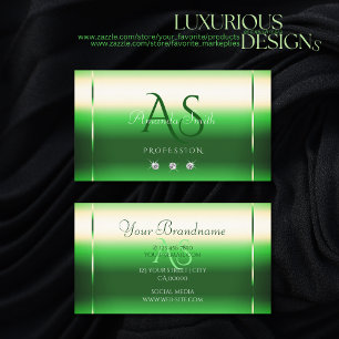 Elegant Emerald Green Gradient Initialen Diamonds Visitekaartje