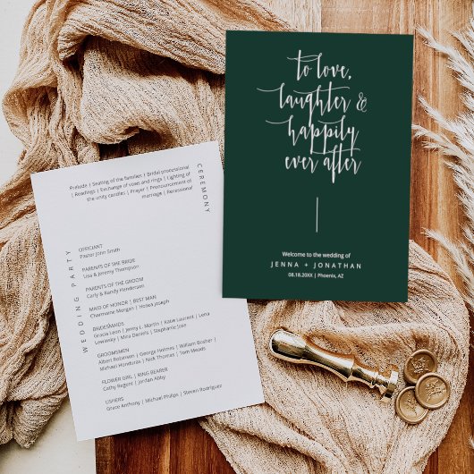 Elegant Emerald Green Modern Minimalist Wedding Programma