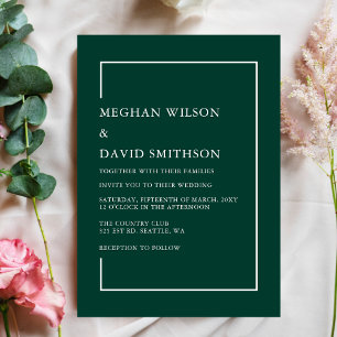 Elegant Emerald Green Modern Wedding Invitation Kaart