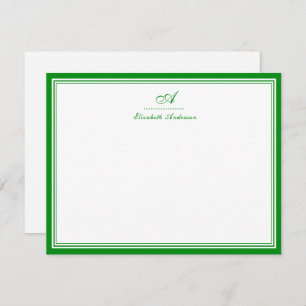 Elegant Emerald Green Monogram Correspondentie Notitiekaartje
