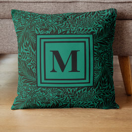 Elegant Emerald Green Monogram Foliage Pattern Kussen