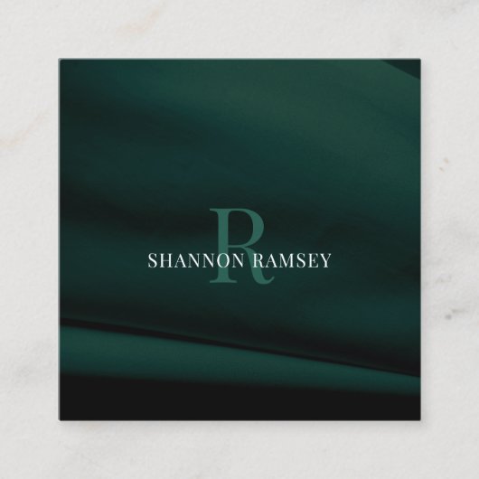 Elegant Emerald Green Monogram Vierkante Visitekaartje (Voorkant)
