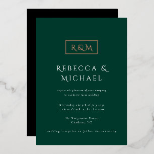 Elegant Emerald Green Monogram Wedding Folie Uitnodiging