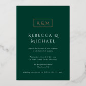Elegant Emerald Green Monogram Wedding Folie Uitnodiging (Voorkant)