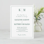 Elegant Emerald Green Monogram Wedding Kaart (Staand voorkant)