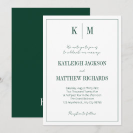 Elegant Emerald Green Monogram Wedding  Kaart