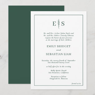 Elegant Emerald Green Monogram Wedding Kaart