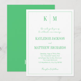 Elegant Emerald Green Monogram Wedding  Kaart