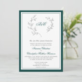 Elegant Emerald Green Monogram Wreath Wedding Kaart (Staand voorkant)