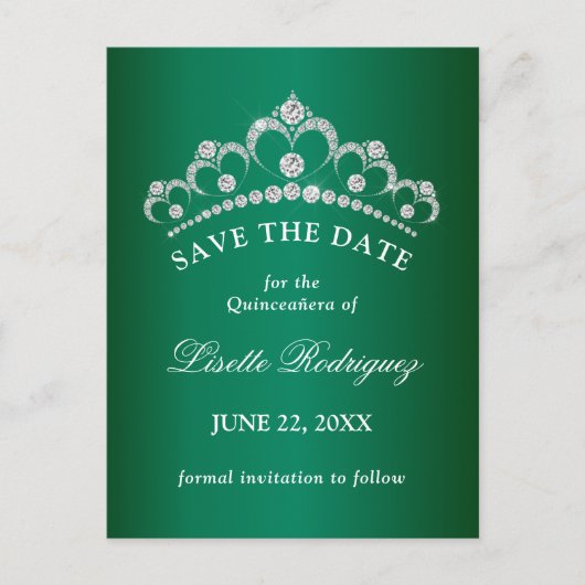 Elegant Emerald Green Quinceanera bewaar de datum Briefkaart (Voorkant)