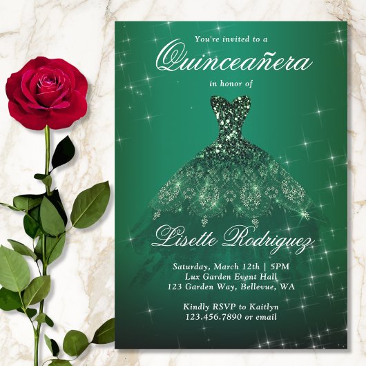 Elegant Emerald Green Quinceanera Kaart