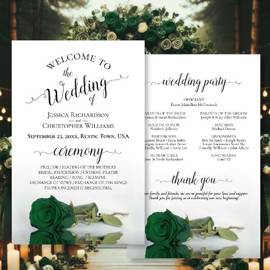 Elegant Emerald Green Roos Budget Wedding Programm