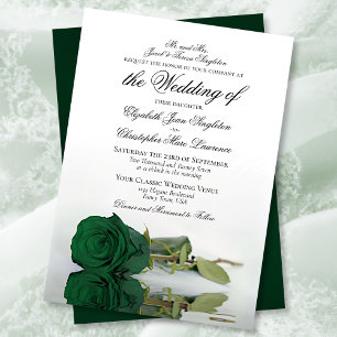 Elegant Emerald Green Roos Formal Wedding Kaart