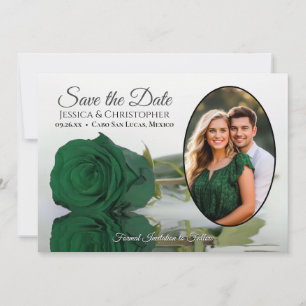 Elegant Emerald Green Roos Oval Foto Weddenschap Save The Date