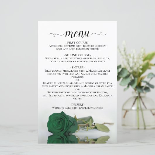 Élégant Emerald Green Rose Budget Mariage Menu (Debout devant)