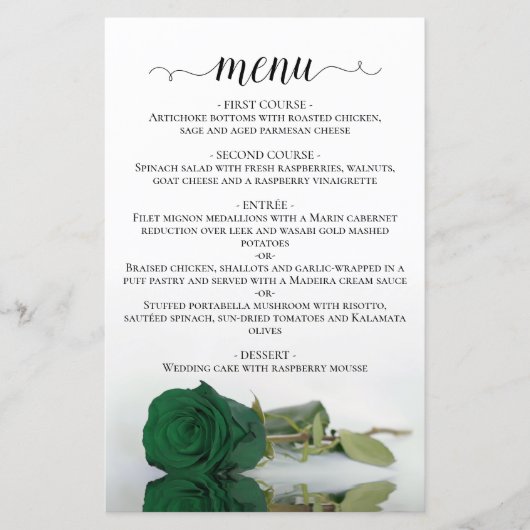 Élégant Emerald Green Rose Budget Mariage Menu (Devant)