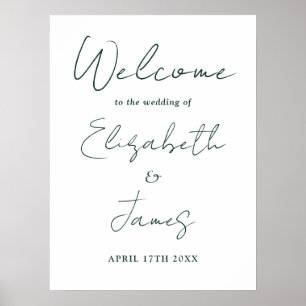 Elegant Emerald Green Script Huwelijkswelkomstbord Poster