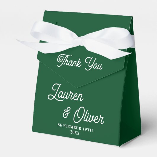 Elegant Emerald Green Script Minimalist Wedding Bedankdoosjes (Voorkant Zijde)
