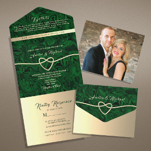 Elegant Emerald Green Wedding All In One Uitnodiging