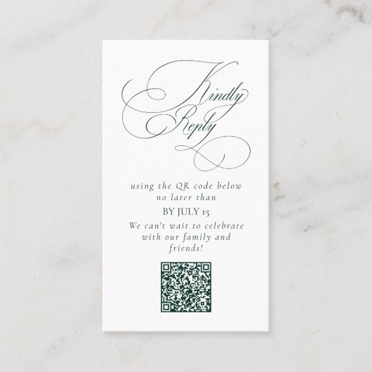 Elegant Emerald Green Wedding QR Code Please Reply Visitekaartje (Voorkant)