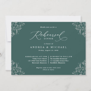 Elegant Emerald Green Wedding Rehearsal Dinner Kaart