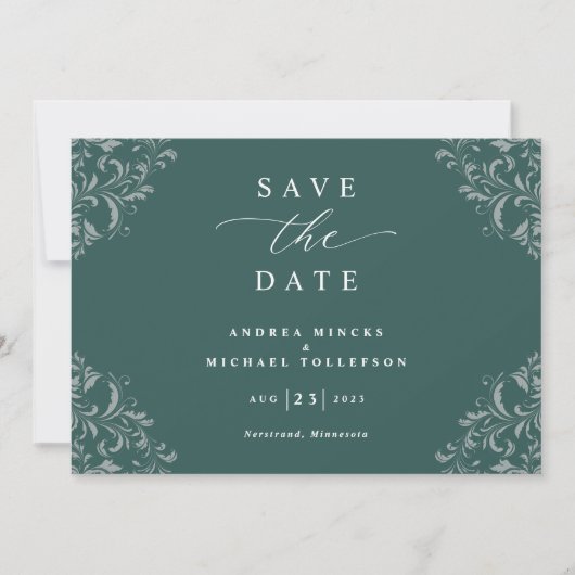 Elegant Emerald Green Wedding Save the Date (Voorkant)
