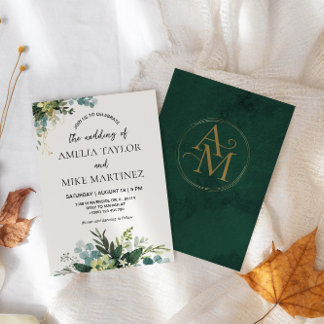 Elegant Emerald Greenery Wedding Kaart