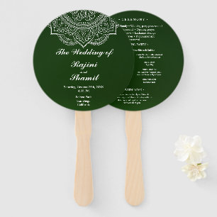 Elegant Emerald Paisley Indian Wedding Programme Handwaaier