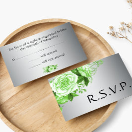 Elegant Emerald Rozen en Silver Wedding RSVP Kaartje
