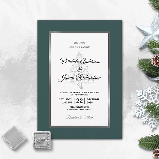 Elegant Emerald Silver Winter Holiday Weddenschap Kaart