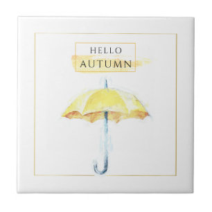 Elegant en artistiek Golden Autumn Umbrella Drawin Tegeltje